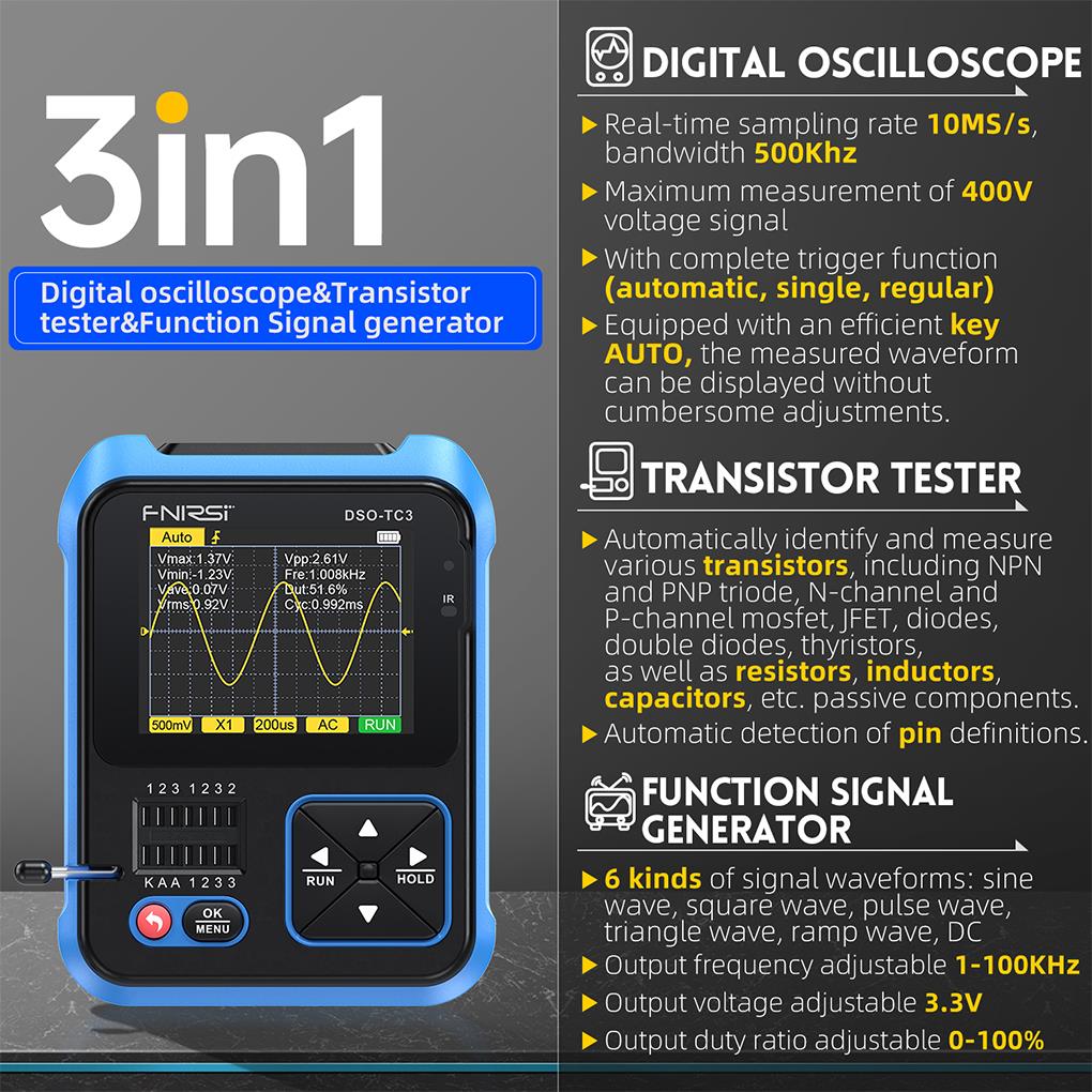 FNIRSI DSO-TC3 3in1 Mini Handh - Fnirsi Digital Oscilloscope Handheld review and price